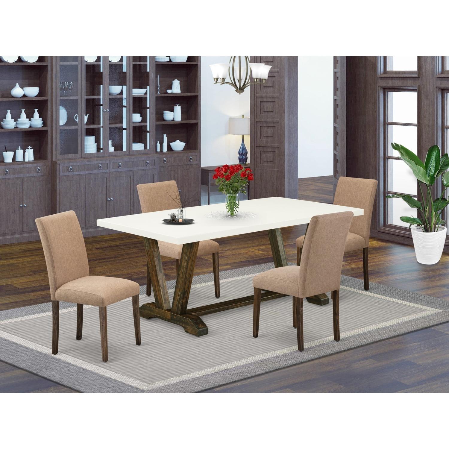 Linen White Modern Dining Set with Light Sable Chairs - 72x30