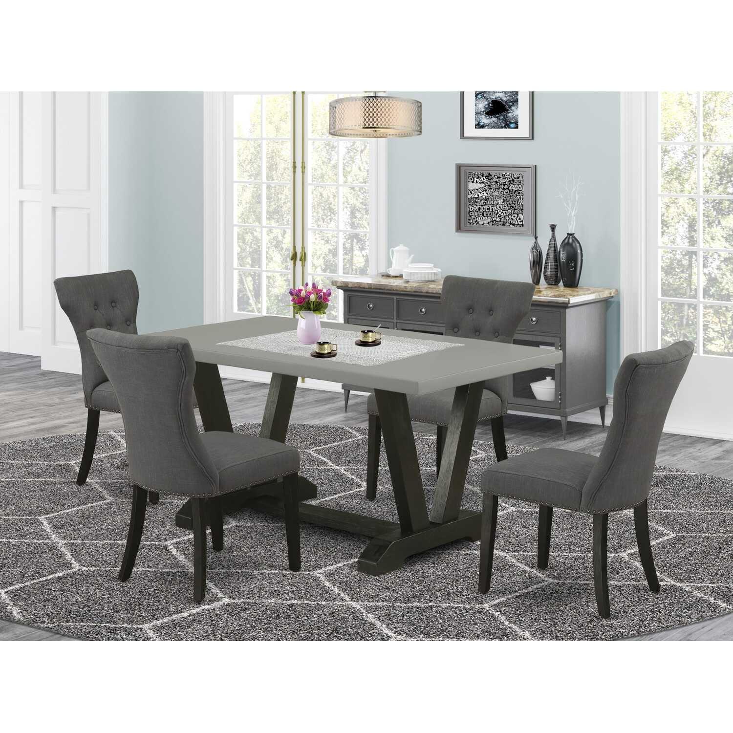 Maykoosh Industrial Luxe 5-Piece Kitchen Dinette Set Included 4 Kitchen Dining Chairs Upholstered Seat And High Button Tufted Chair Back And Rectangular Table