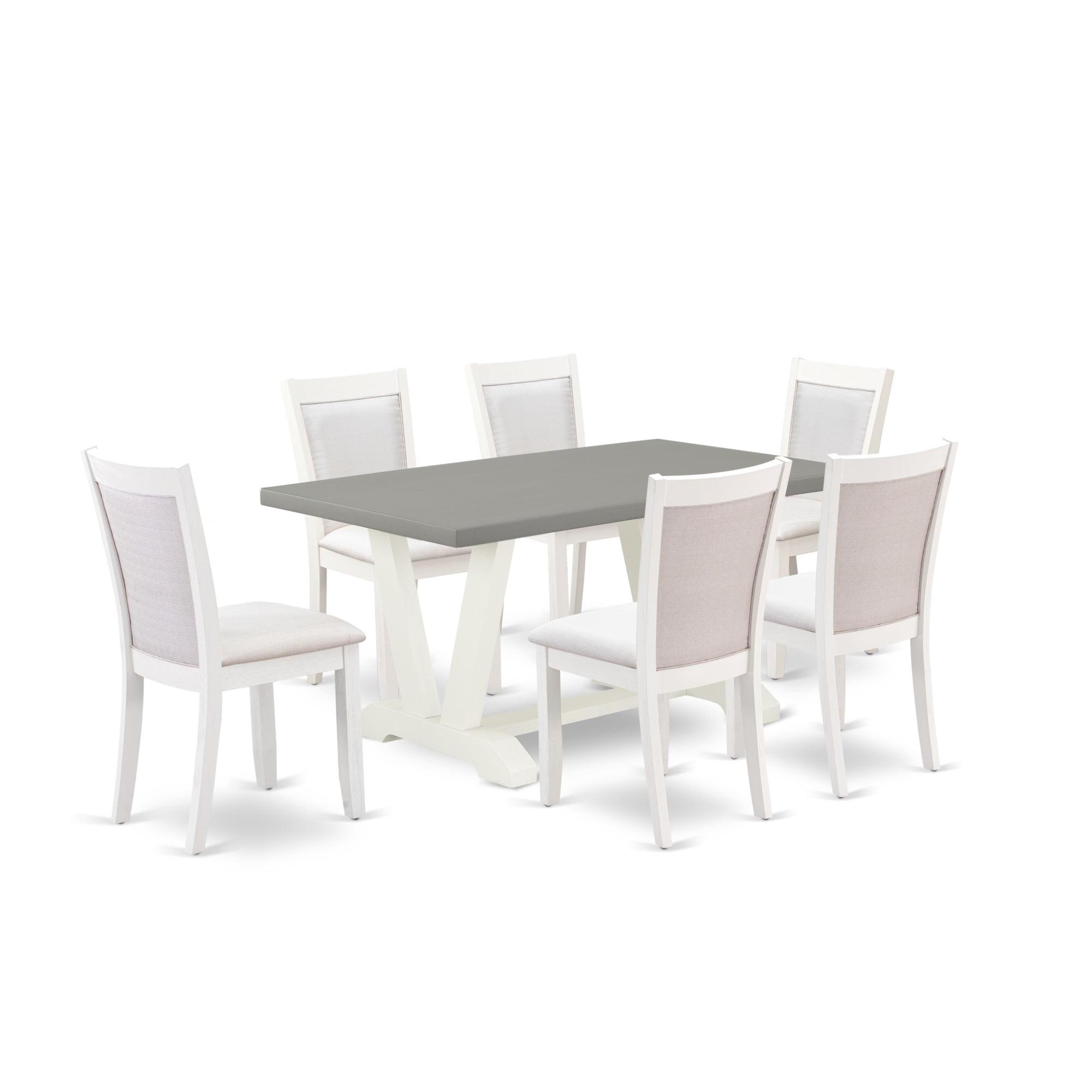 Cement and Cream 7-Piece Wood Dining Set with Linen Chairs