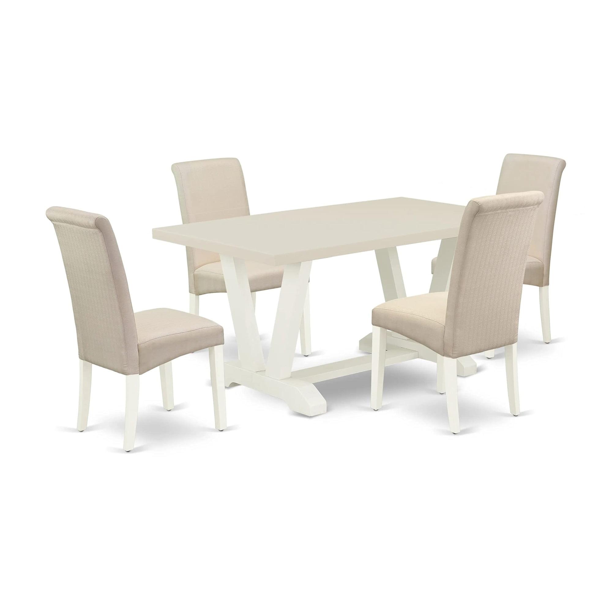 East West Furniture V-Style 5-piece Wood Dinette Set in Linen White