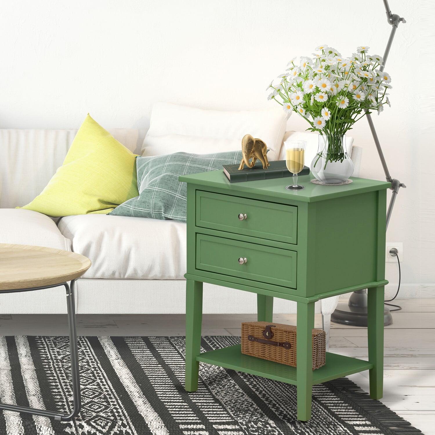 Clover Green 2-Drawer Mid Century Modern Wooden Nightstand