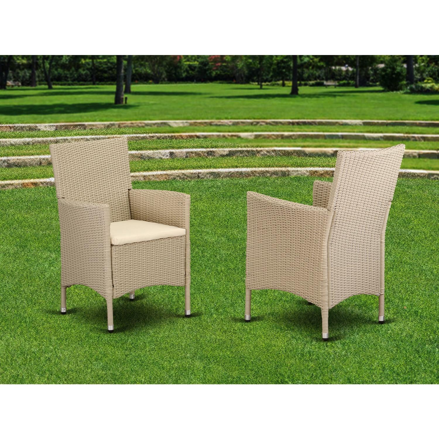 East West Furniture  Valencia Outdoor-furniture Wicker Patio Chair - Cream - Set of 2