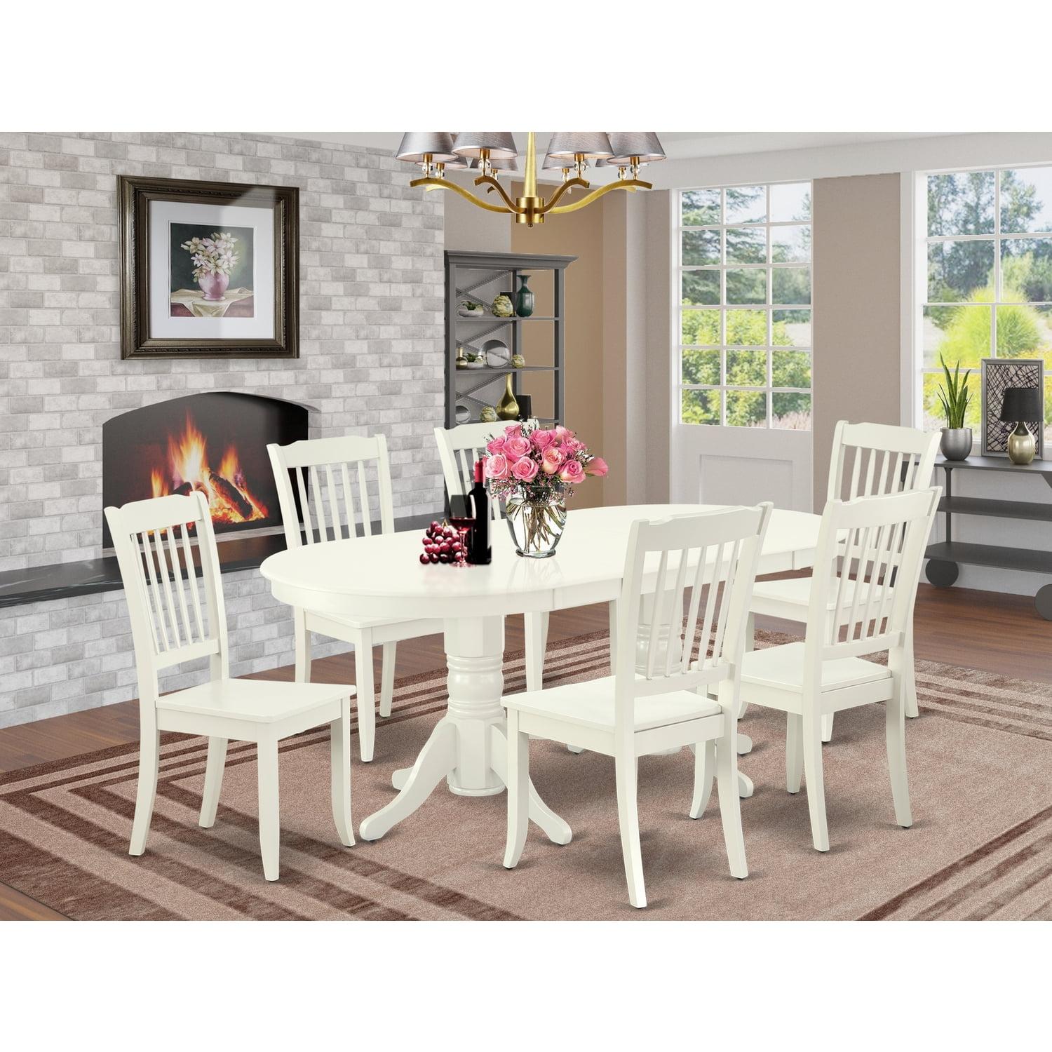 Linen White Oval Pedestal Dining Set with Self-Storage Leaf, 8 Chairs