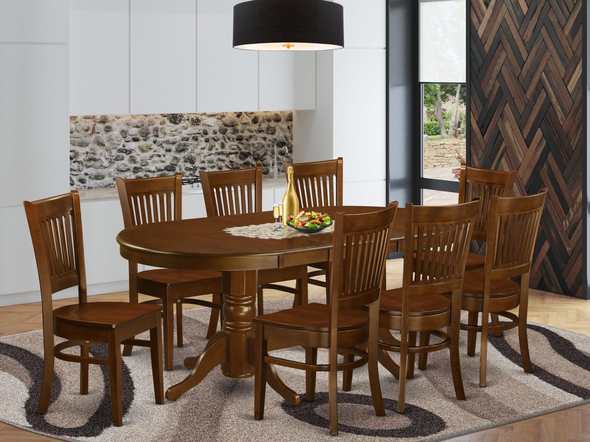 Espresso Oval Wood Dining Table Set with 8 Slat Back Chairs