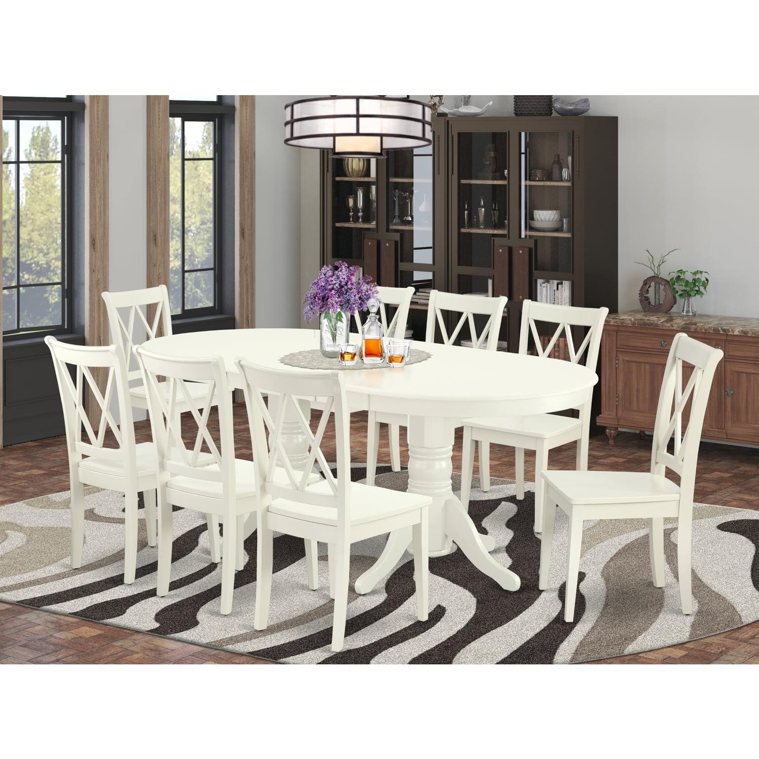 Luxe Linen White 9-Piece Extendable Hardwood Dining Set with Cross Back Chairs