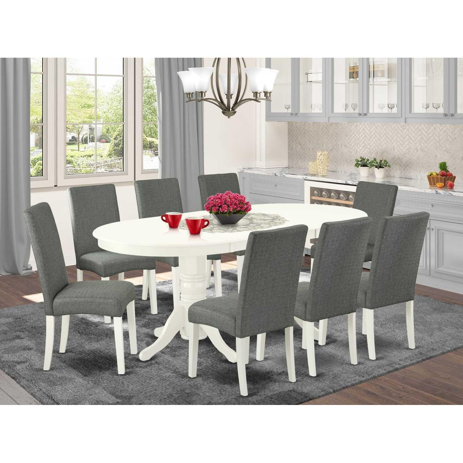 East West Furniture Vancouver 9-piece Wood Dining Set in Linen White/Gray