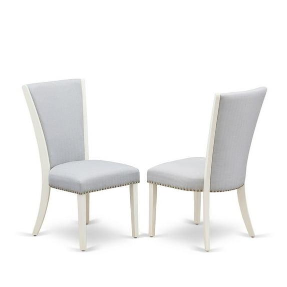 Verona Linen White Wood Frame Upholstered Chair with Gray Linen Fabric Seat with Nail Head & Stylish Back - Set of 2