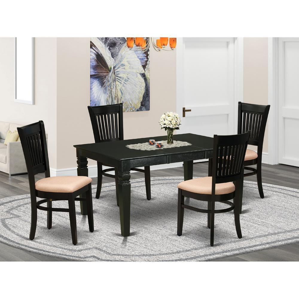 Black Rubber Wood 5-Piece Dining Set with Upholstered Chairs