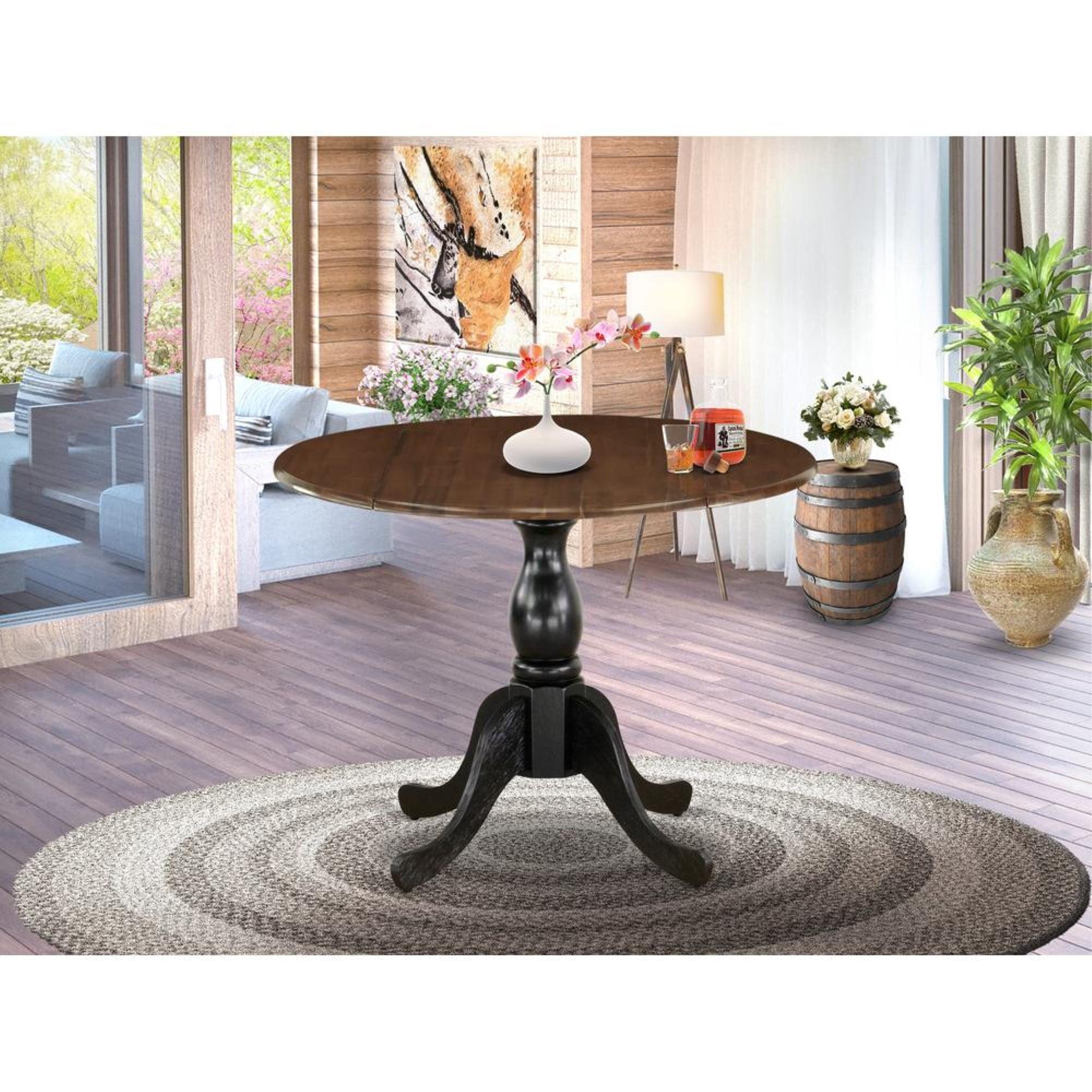 Walnut Top Black Base Extendable Round Solid Wood Dining Table