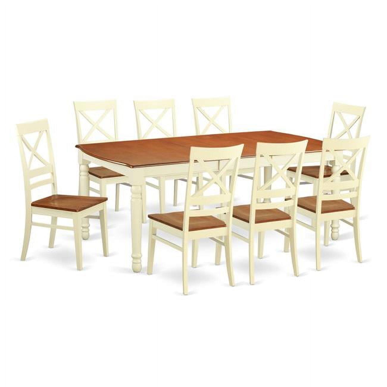 East West Furniture  Wood Seat Dining Room Table Set - Buttermilk & Cherry - 9 Piece