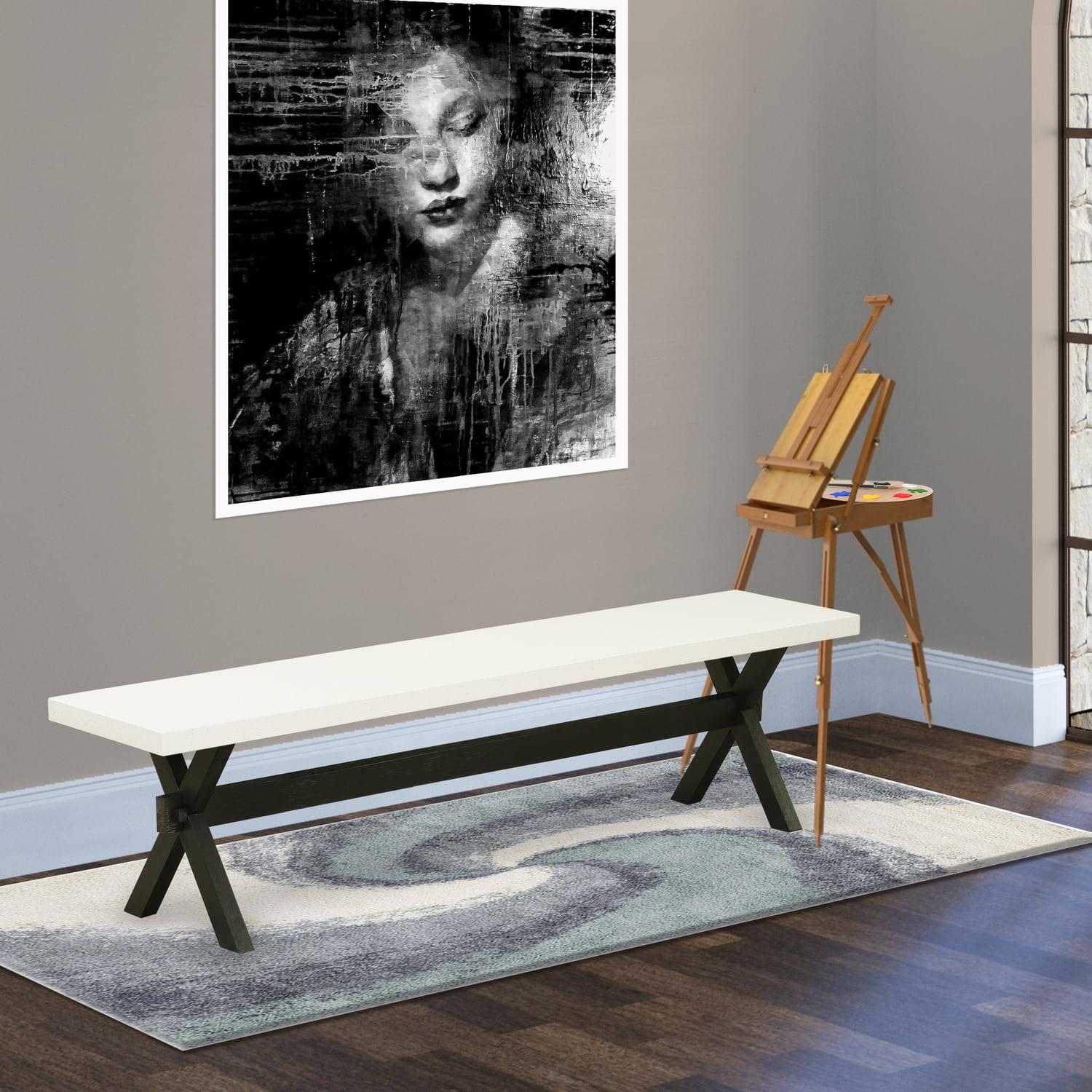 Modern Wire-Brushed 72" Black and Linen White Dining Bench