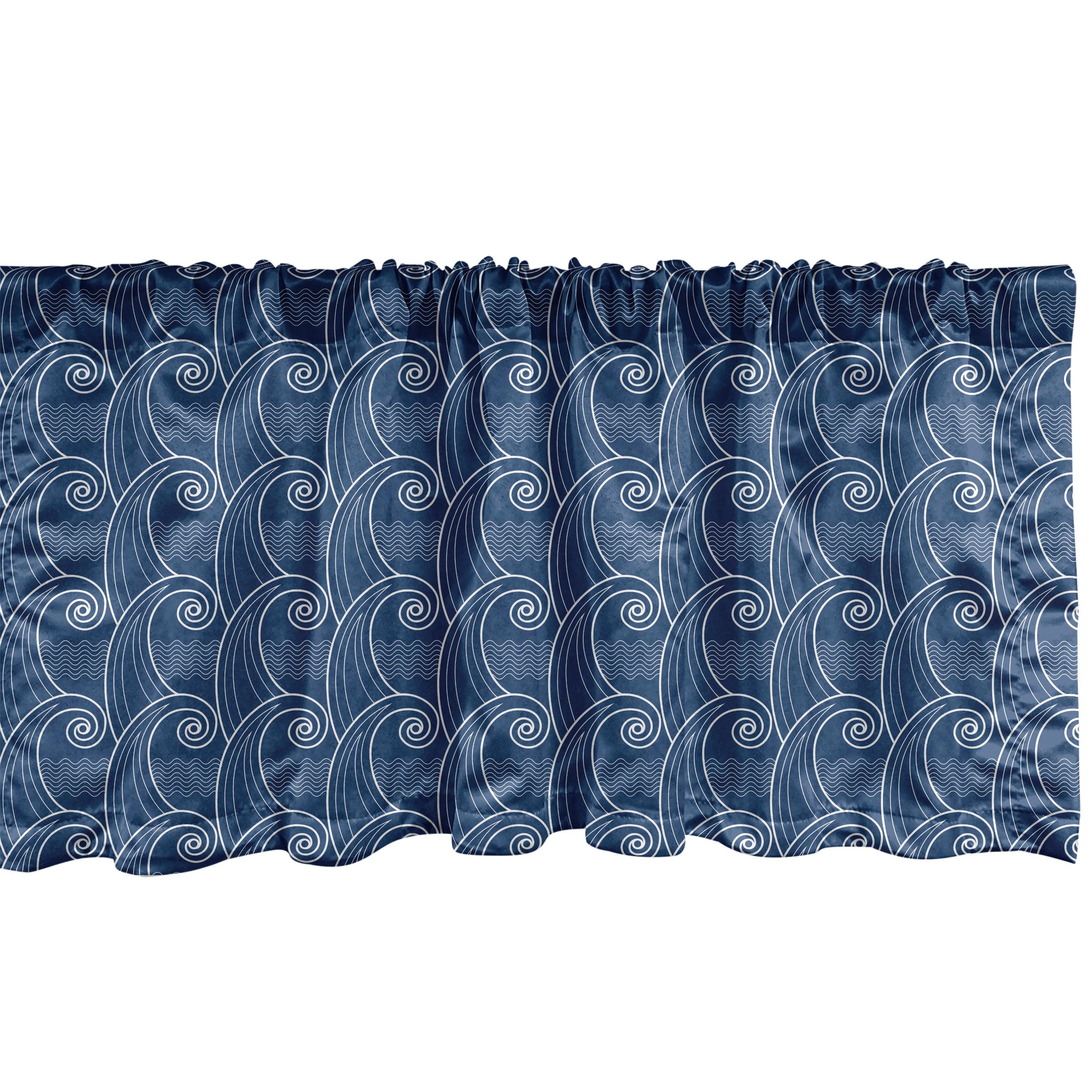 Ambesonne East Valance Pack of 2 Japanese Art Sea Waves Motif Night Blue White