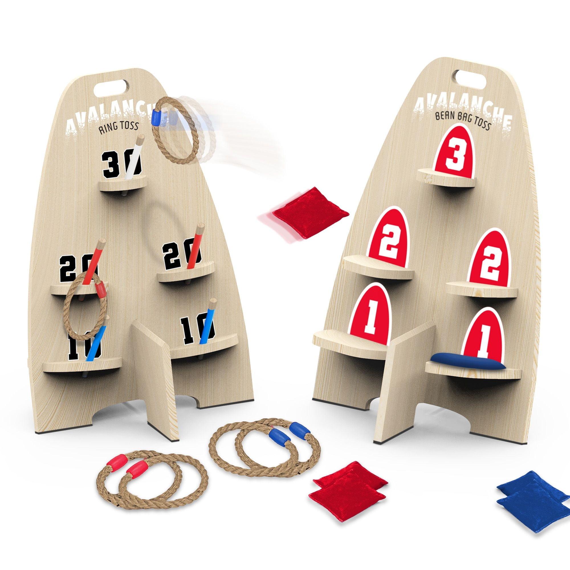 EastPoint Sports 2-in-1 Avalanche Toss and Ring Toss Game, Wooden Outdoor Game, Includes 6 Bean Bags & 6 Rings