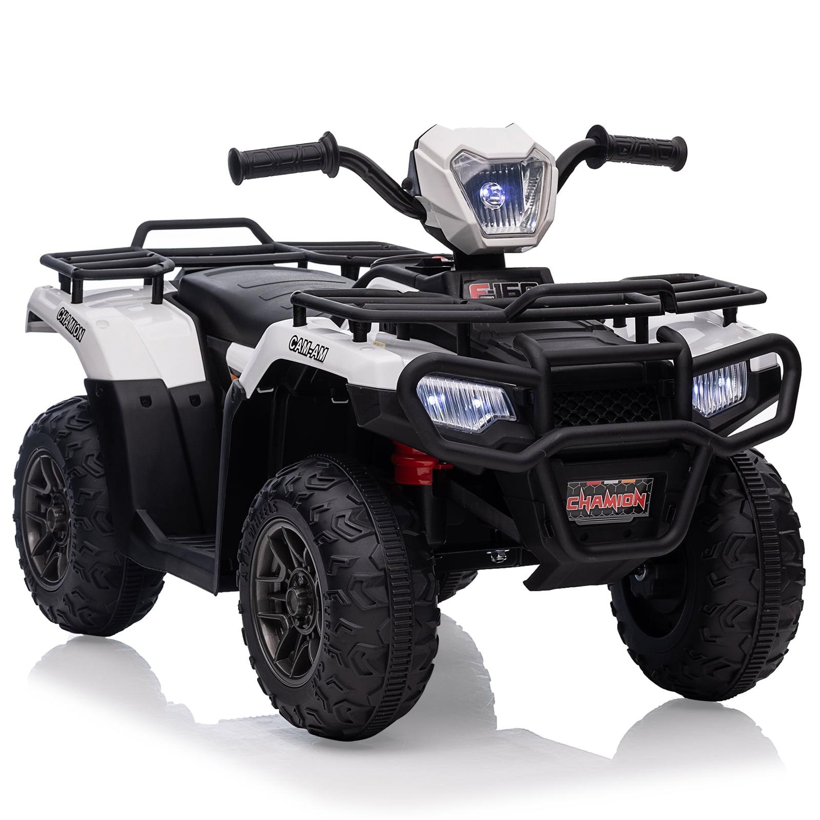 White 12V Kids Quad ATV with LED Lights and Music