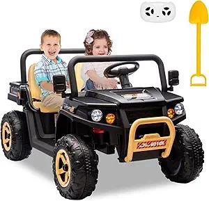 EastVita 24V 2 Seater Ride On Dump Truck, Battery Powered UTV for Kids, Ride On Car Toys with Remote Control, EVA Tires, 4WD Electric Vehicle with Headlights