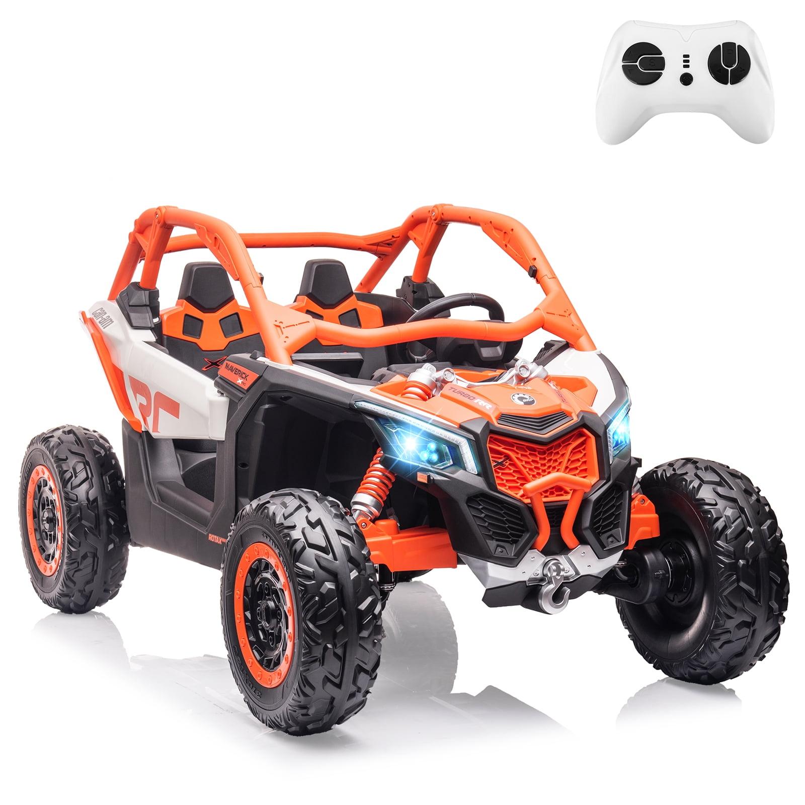 EastVita 2 Seats Ride on Ride on Car 200W Motors UTV,with Remote Control 23" Seats Width Electric Vehicle, EVA Wheels,Music,Head+Tail Light
