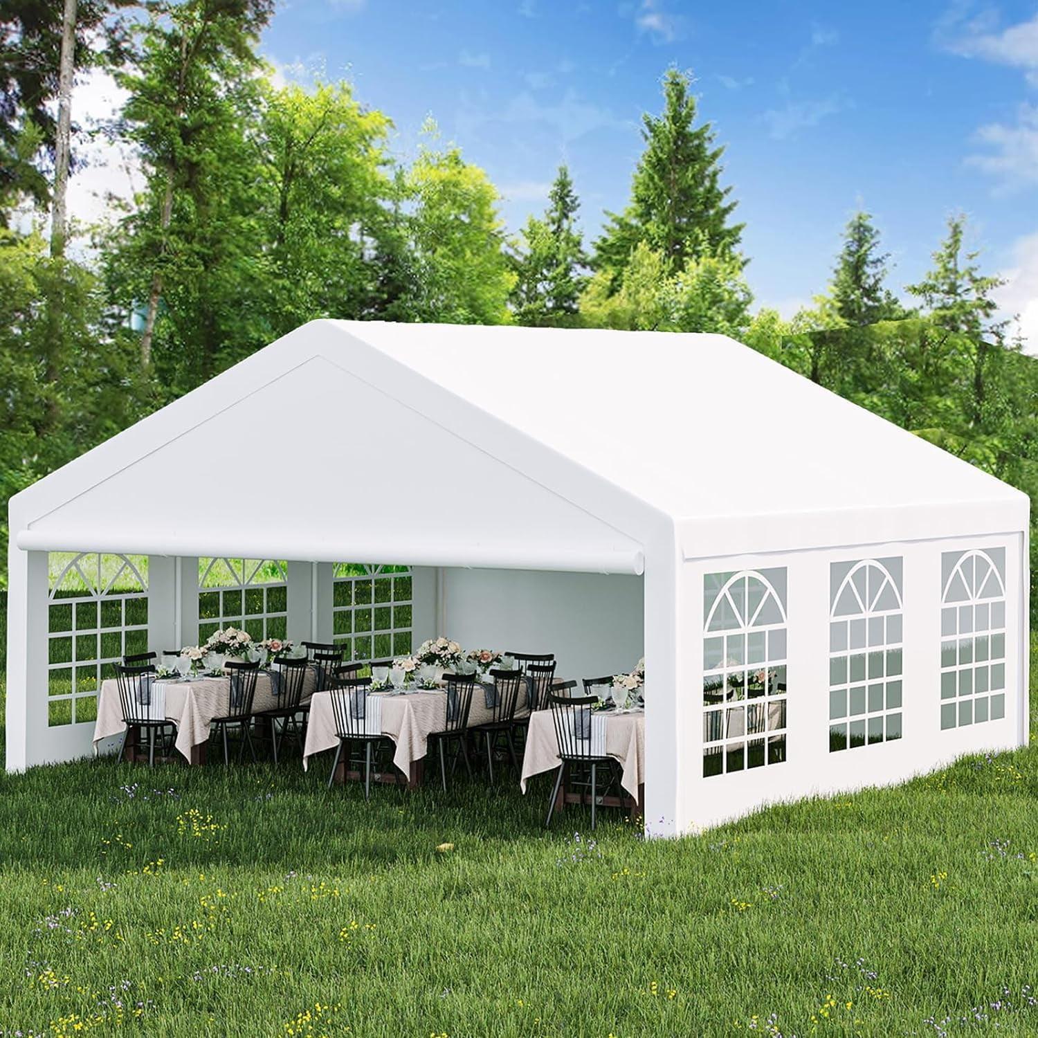 White Galvanized Steel 20' x 20' Outdoor Party Tent with Sidewalls