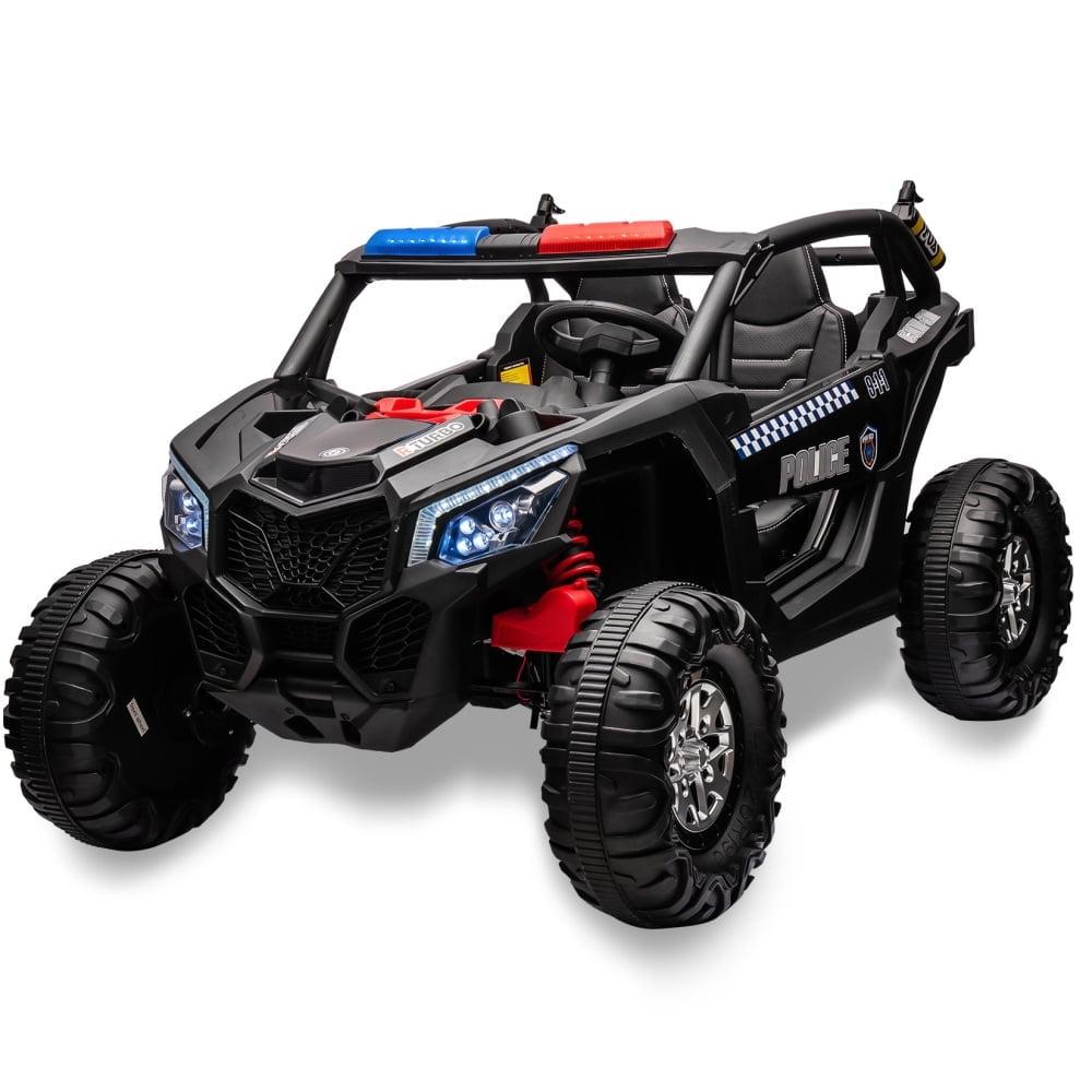 Huloretions Two Seater 24V Kids Ride on UTV Car, 4WD 300W Motors Powerful Electric Vehicle w/Remote Control, 4 Shock Absorbers, Leather Seats, Music and Lights, Electric Car for Kids