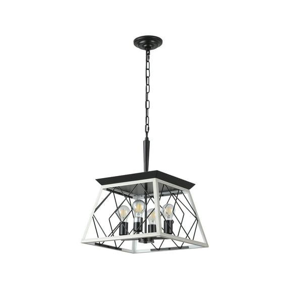 White and Black Metal Cage Square Pendant Chandelier