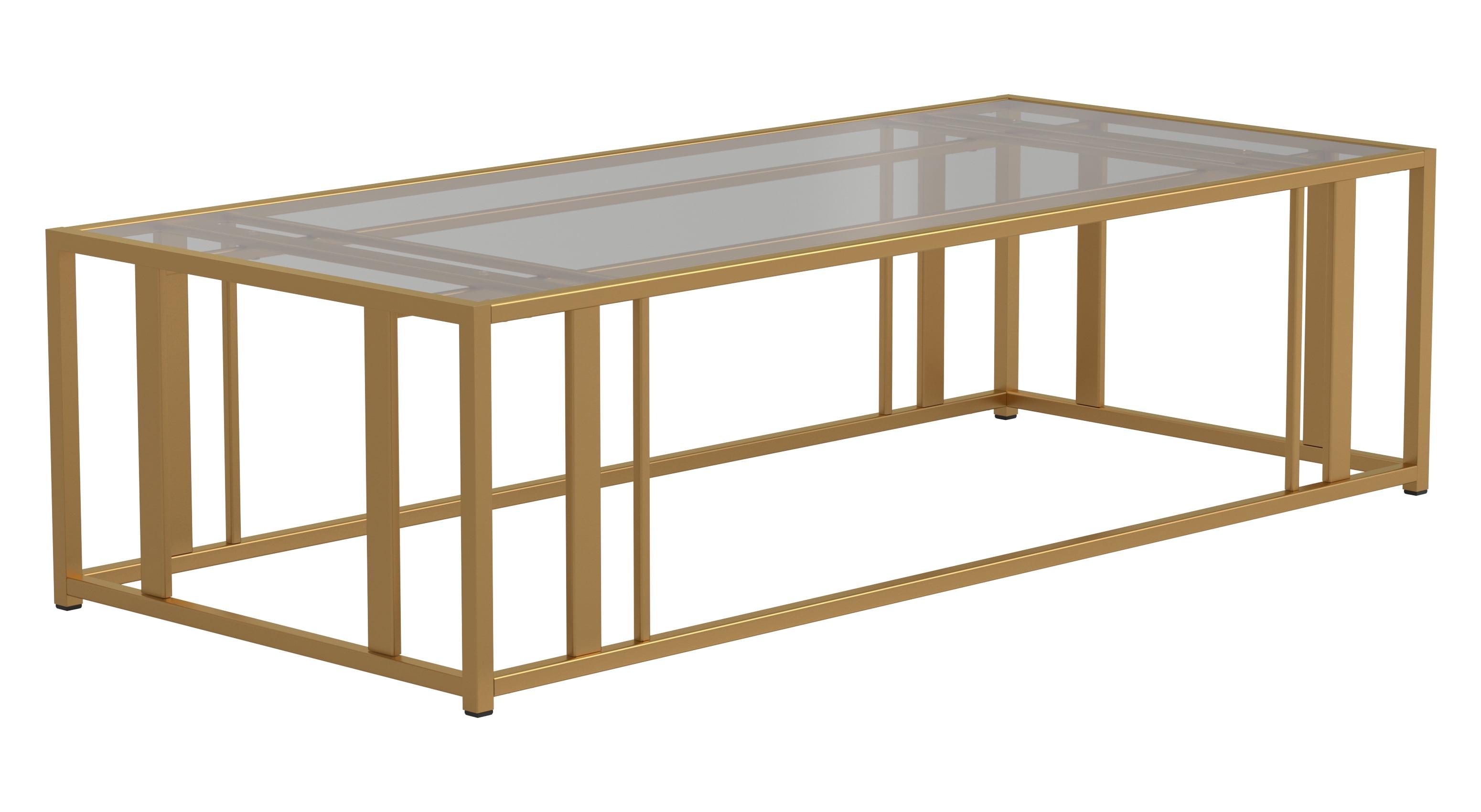 Adri Rectangular Coffee Table with Glass Top Matte Brass - Coaster