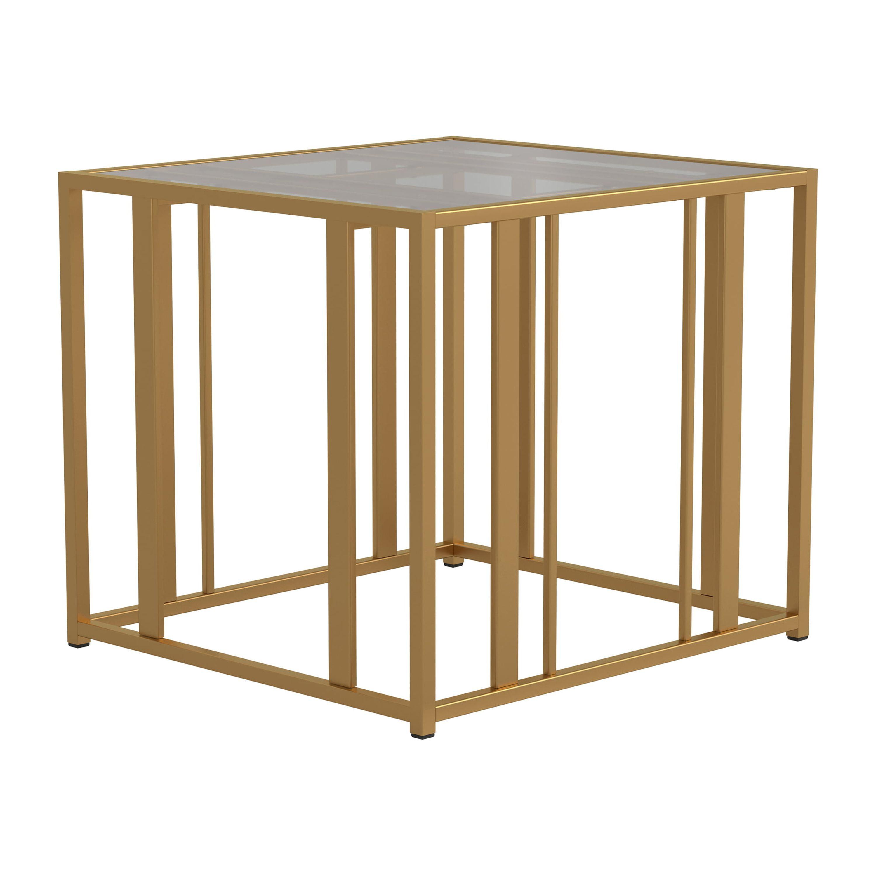 Contemporary Matte Brass Metal and Glass Rectangular End Table