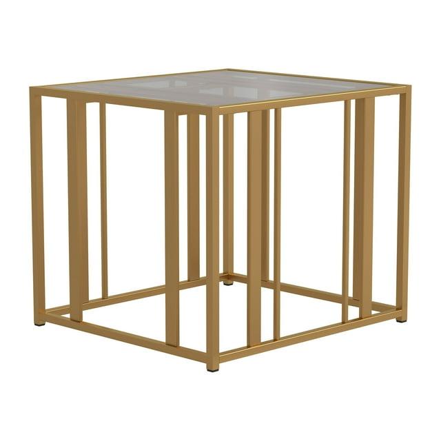 Adri Square End Table with Glass Top Matte Brass - Coaster