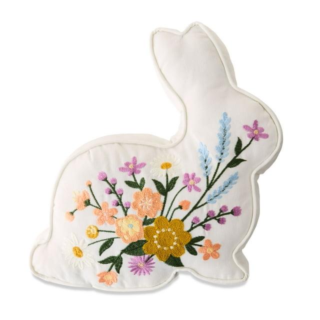 Easter Multicolor Embroidered Floral Bunny-Shaped Decorative Pillow, 14.5 in x 14 in, by Way To Celebrate