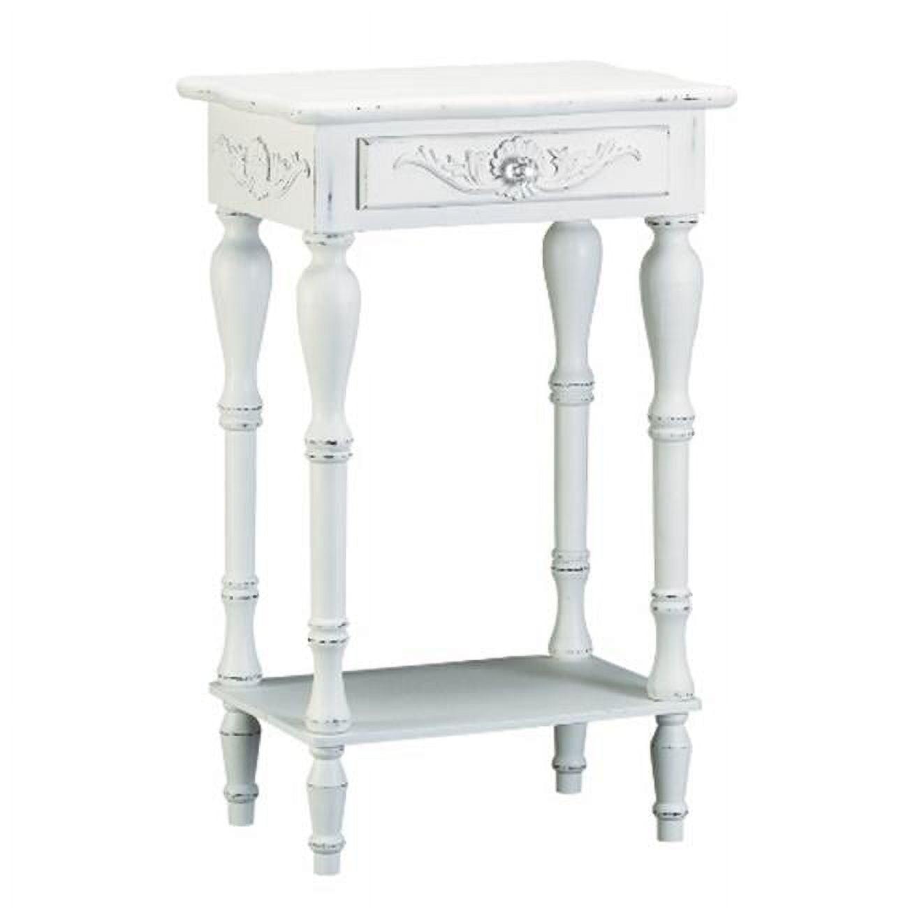 Emmeline Distressed White Wood Accent Table with Storage Drawer