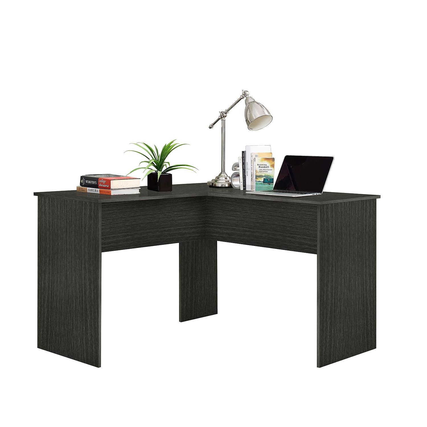 Gray Wood Corner Computer Desk with Drawer