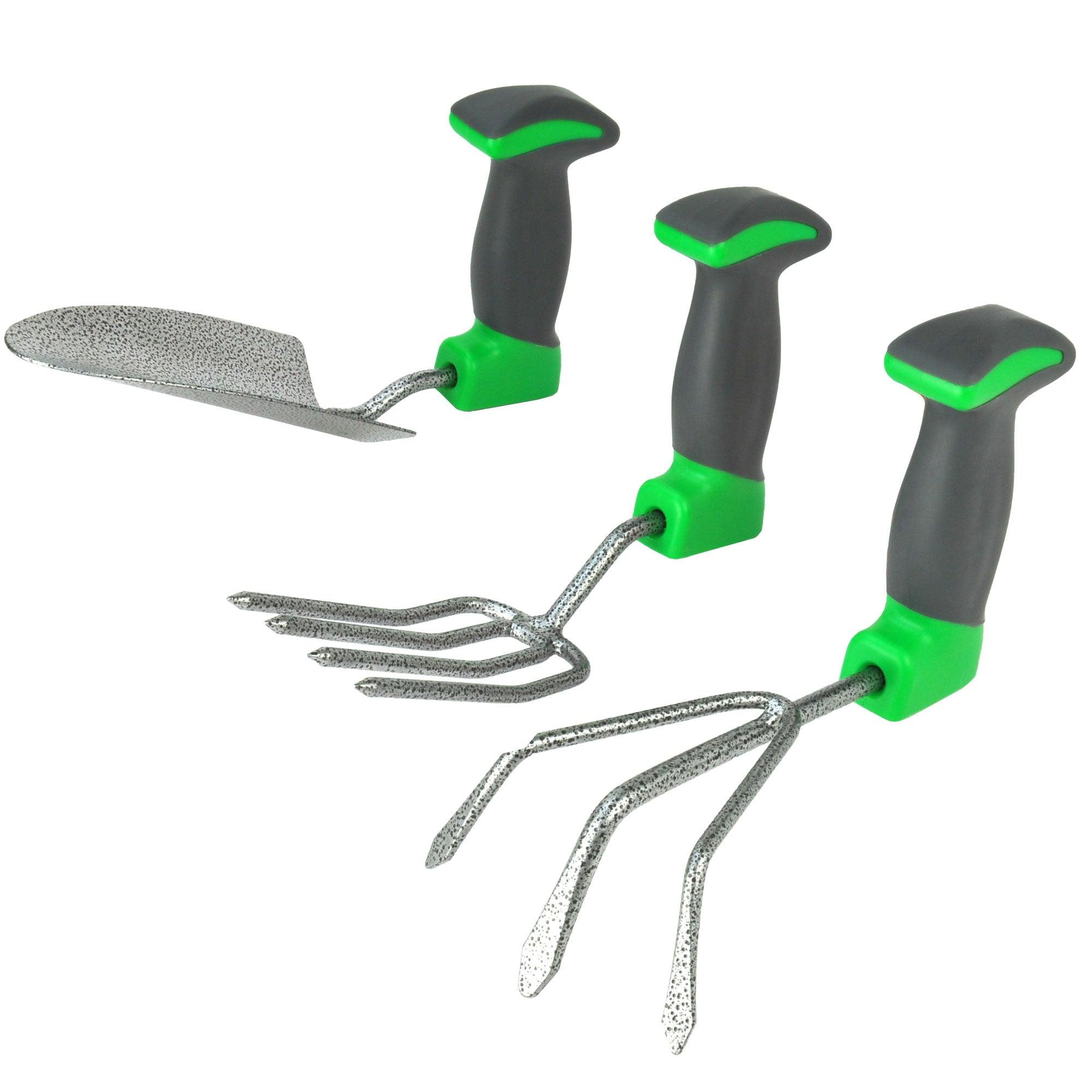 Ergonomic Green and Gray 3-Piece Garden Tool Set