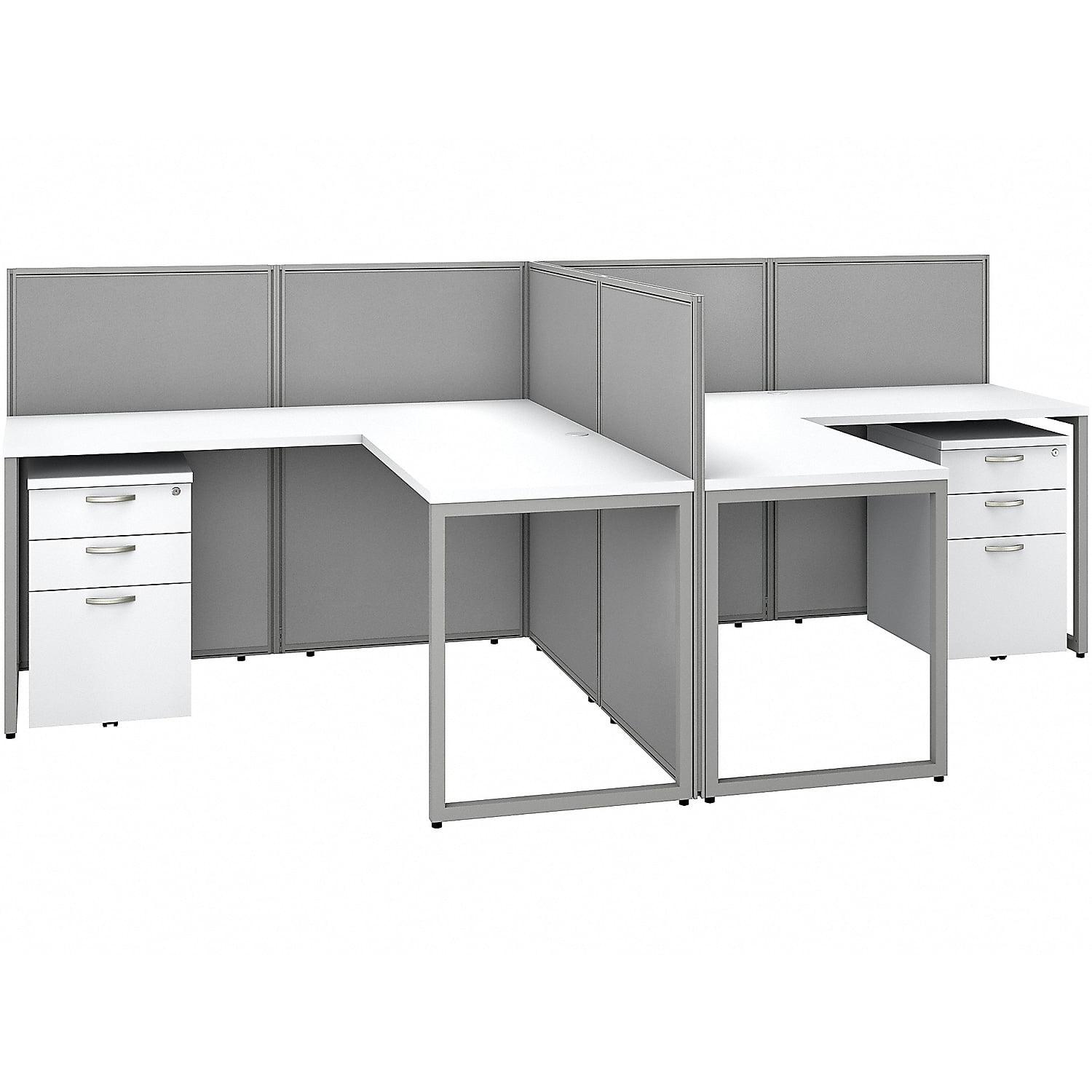 Bush Business Furniture Easy Office L-Shaped 2 Person Benching Workstation with Cable Management