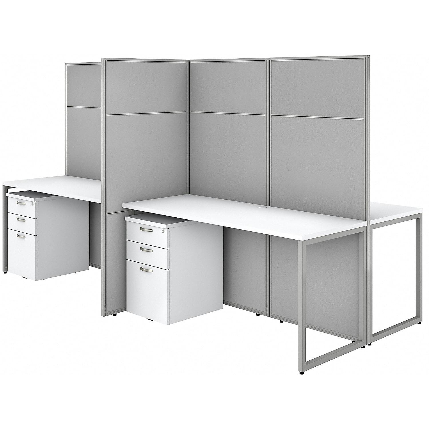 Contemporary Pure White Office Furniture Set with Silver Accents - 11 Pieces