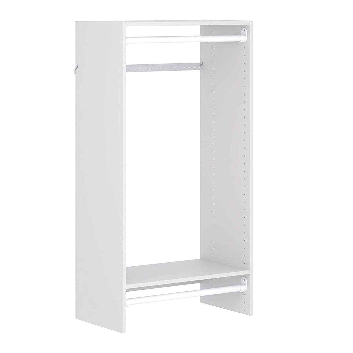 White Composite Wood Double Hanging Closet Organizer with Shelves