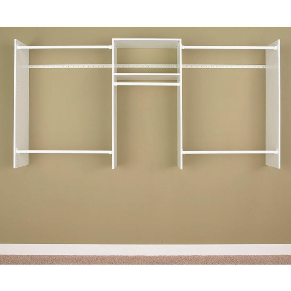 White Wood Closet Organizer with Shelves and Rods