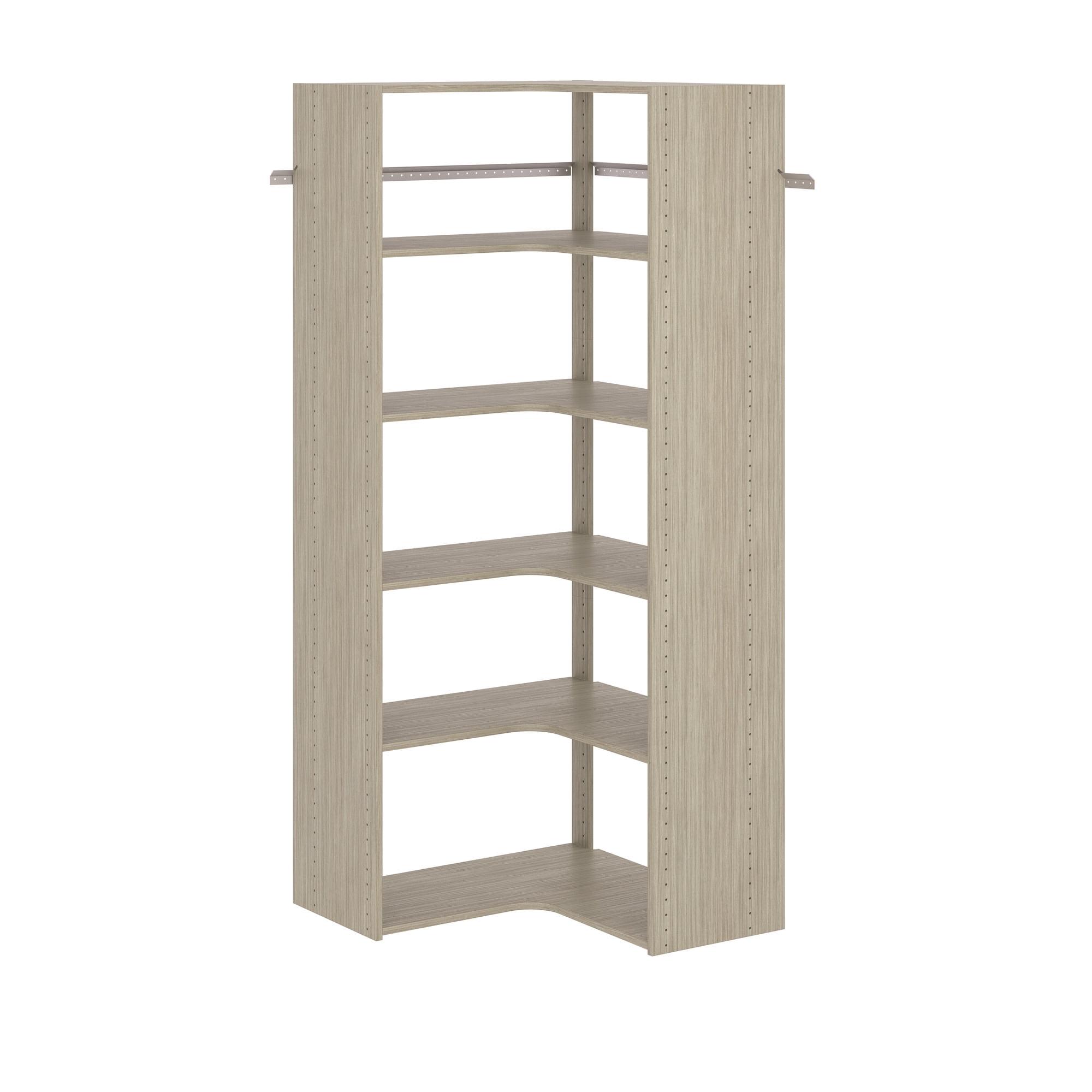 Weathered Gray Corner Closet Organizer with Adjustable Shelves