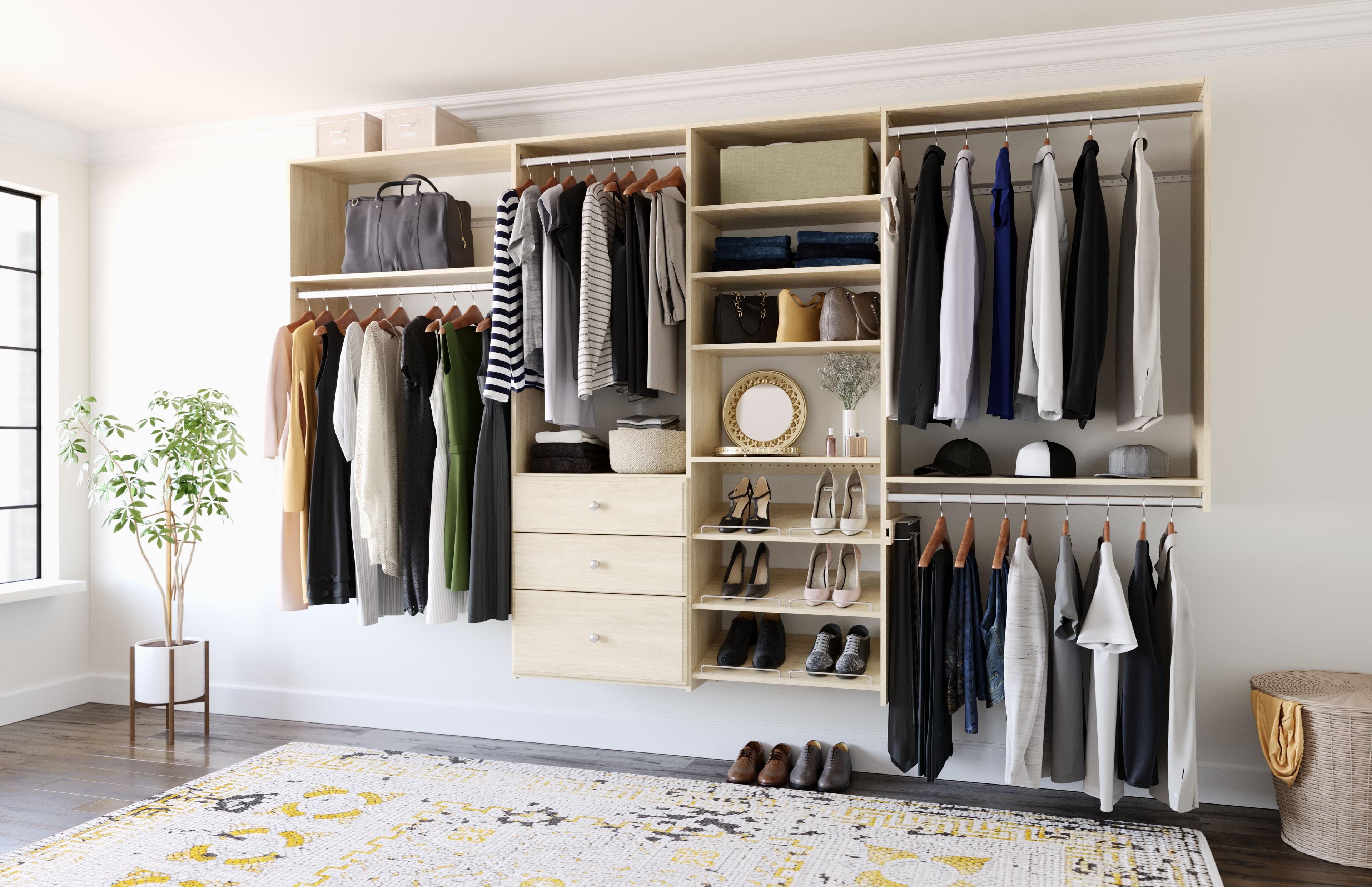 Honey Blonde Dual Tower Closet Organizer with Drawers