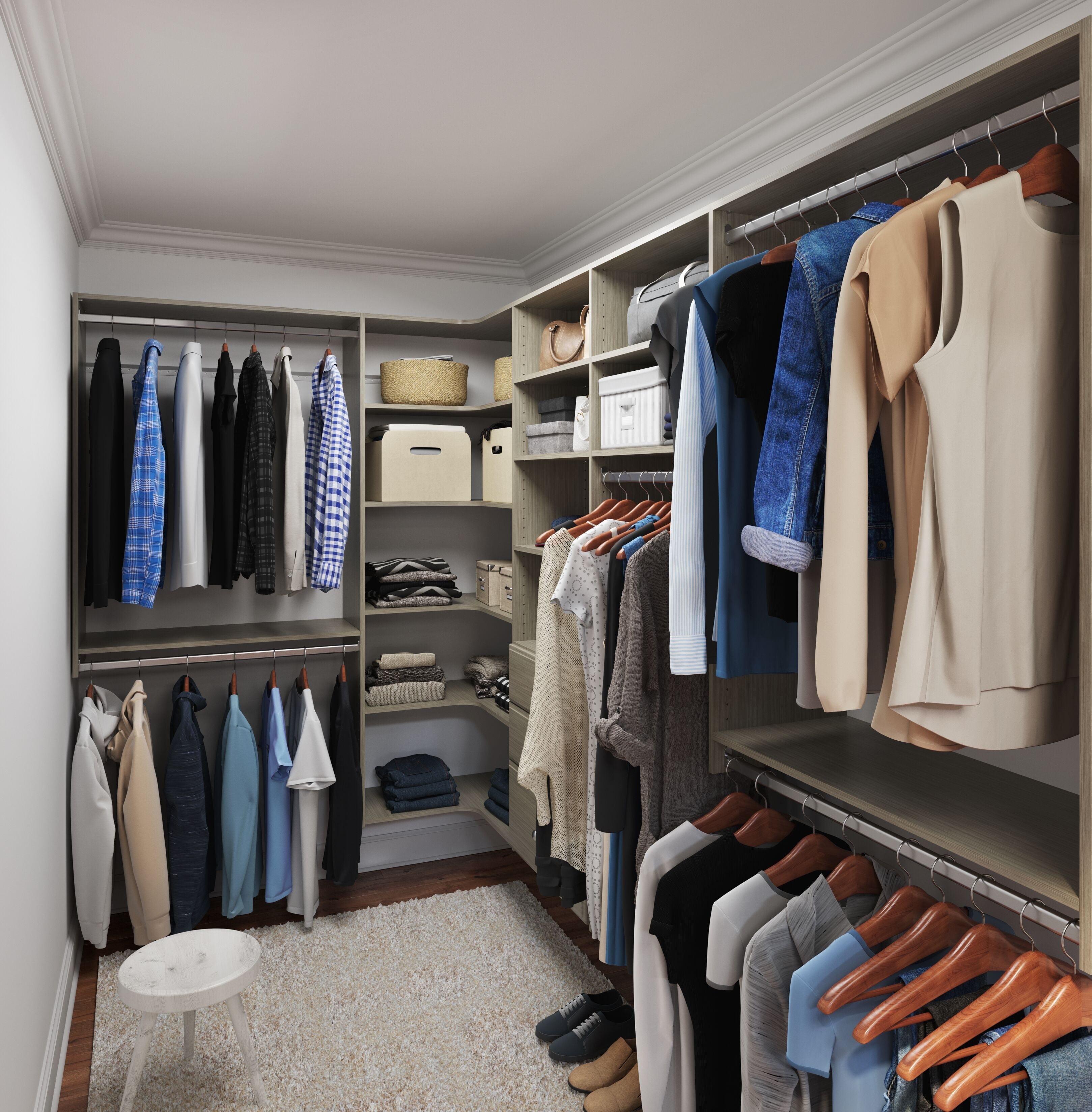 Weathered Grey Ultimate Corner Closet Organizer with Drawers