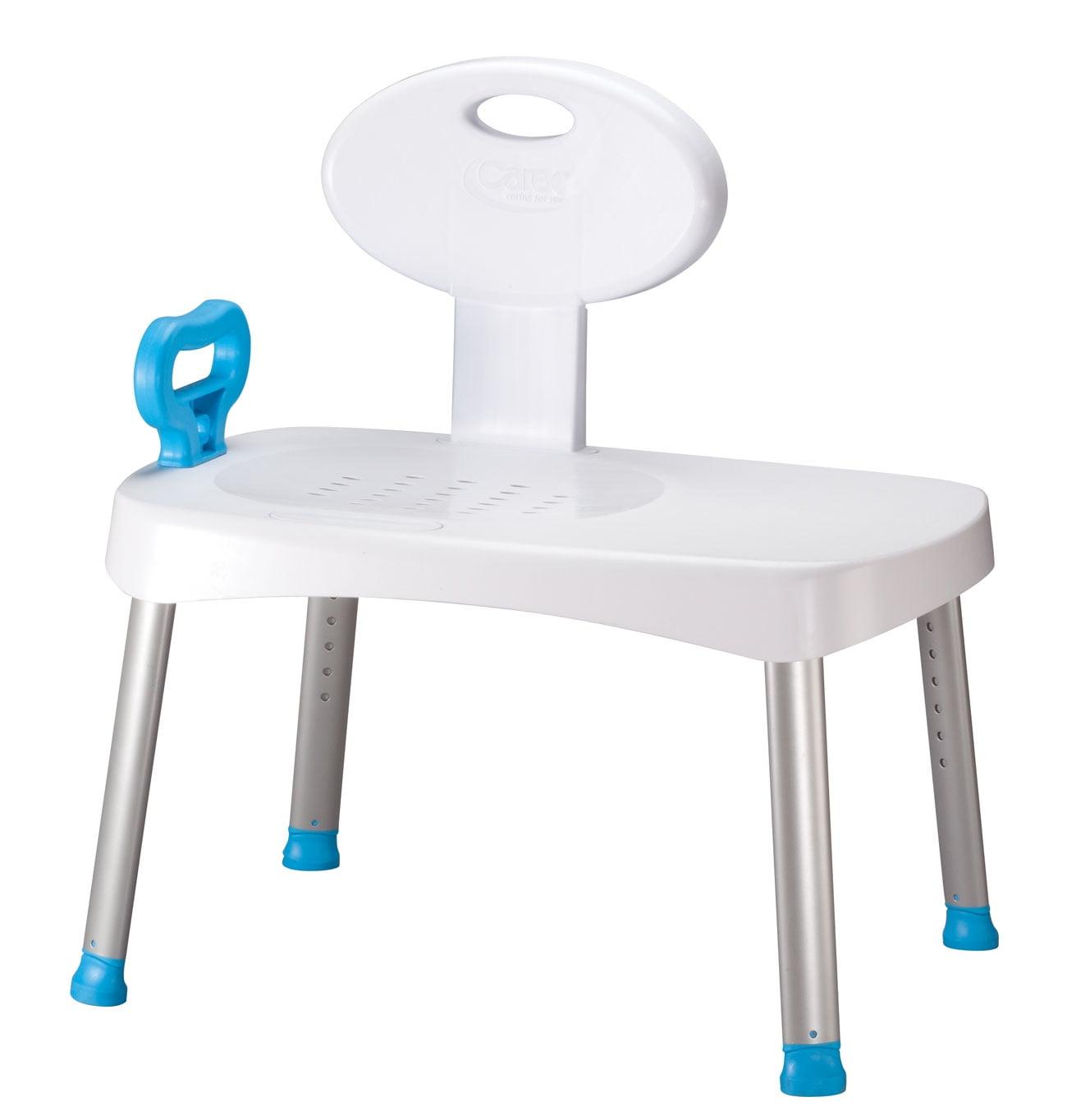 Adjustable White and Blue Plastic Shower Transfer Bench