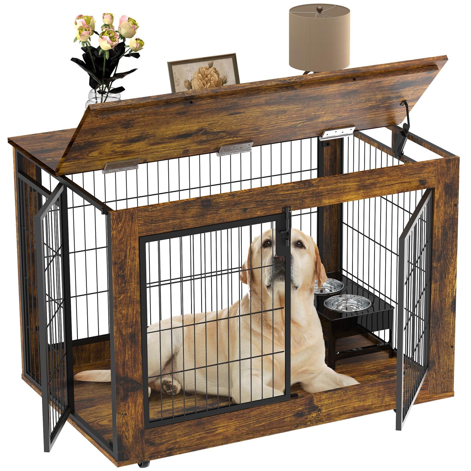 Extra Large Rustic Wood and Metal Dog Crate Table