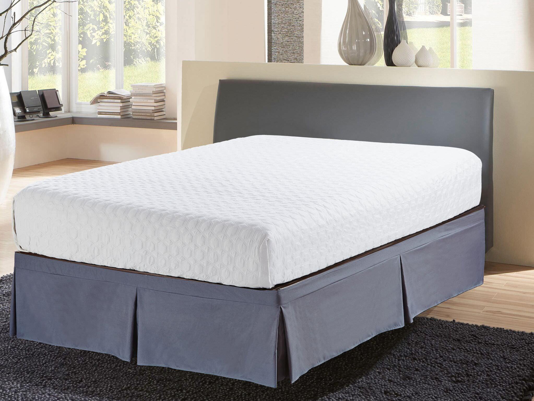 Gray Twin Polyester Elastic Bed Skirt with 16" Drop