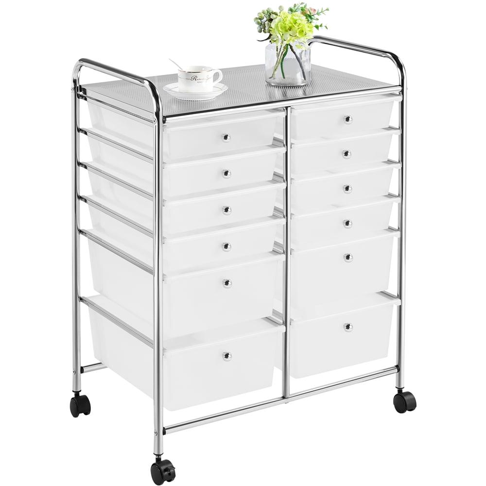 White 12-Drawer Rolling Storage Cart with Metal Frame