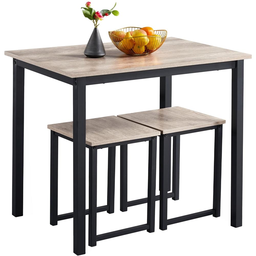 Gray 3-Piece Modern Dining Set with Backless Stools