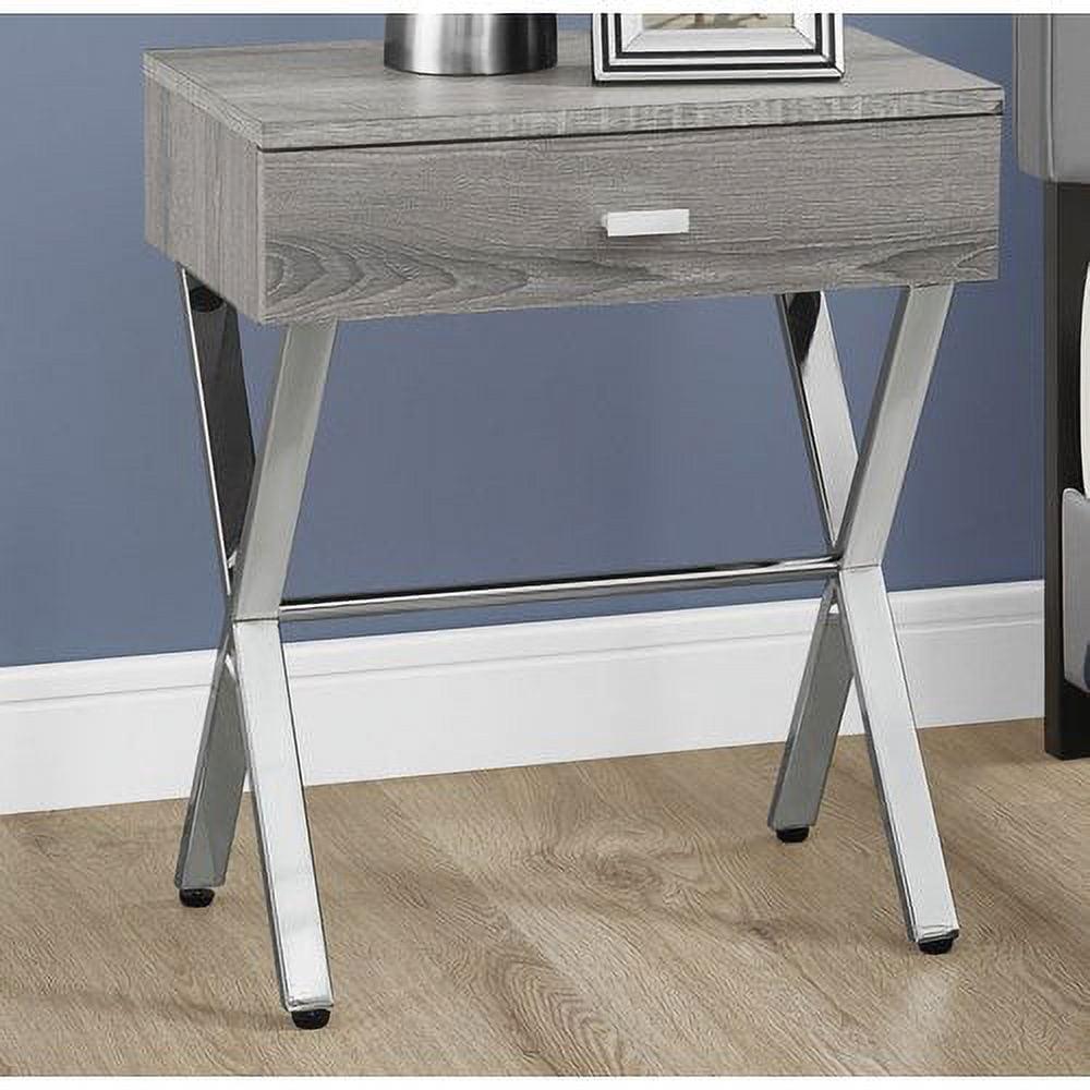 Modern Taupe Rectangular Nightstand with Chrome Accents and Storage Drawer