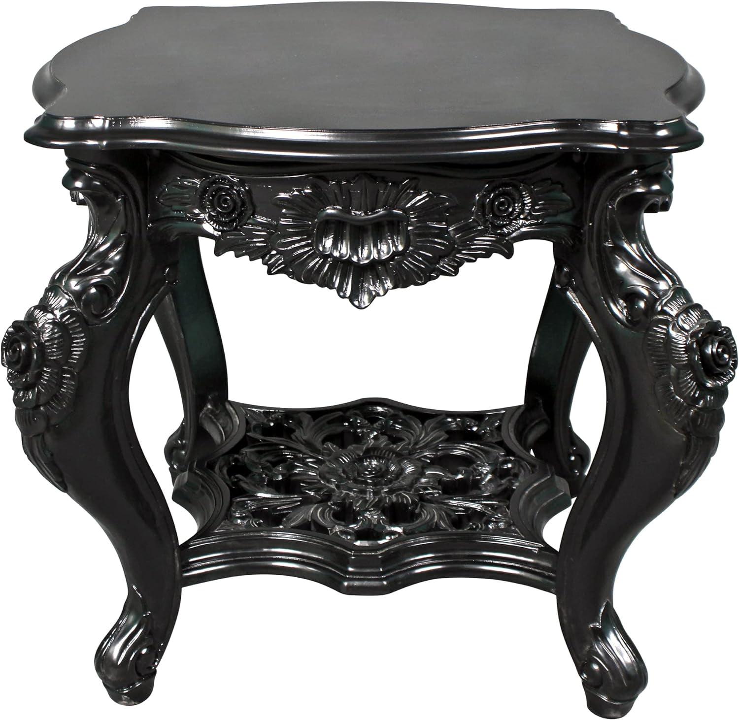 Rococo Ebonized Mahogany Serpentine Side Table with Hand-Carved Rosettes