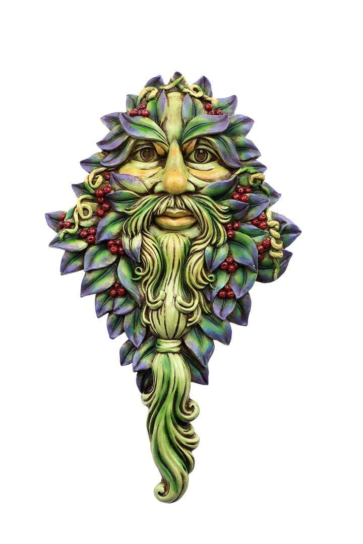 Greenman Face Resin Wall Plaque with Leaf and Berry Design