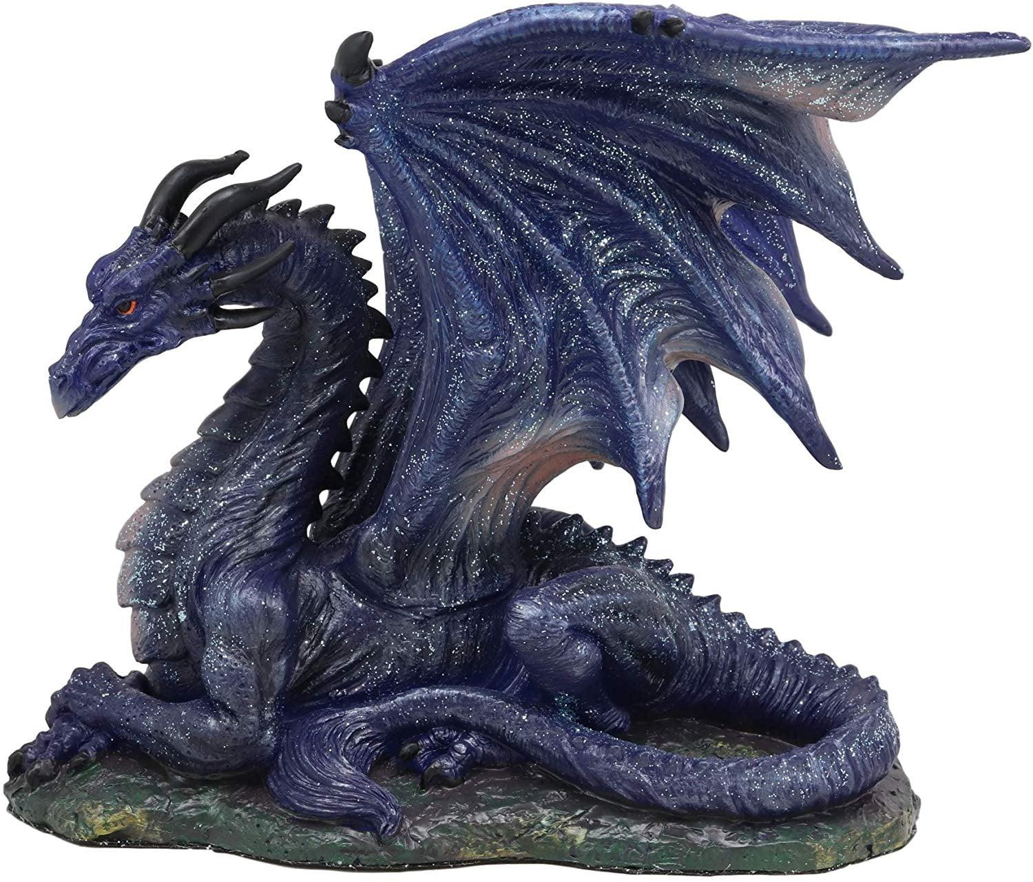 Elegant Midnight Blue Dragon Figurine in Repose, Hand-Painted Resin