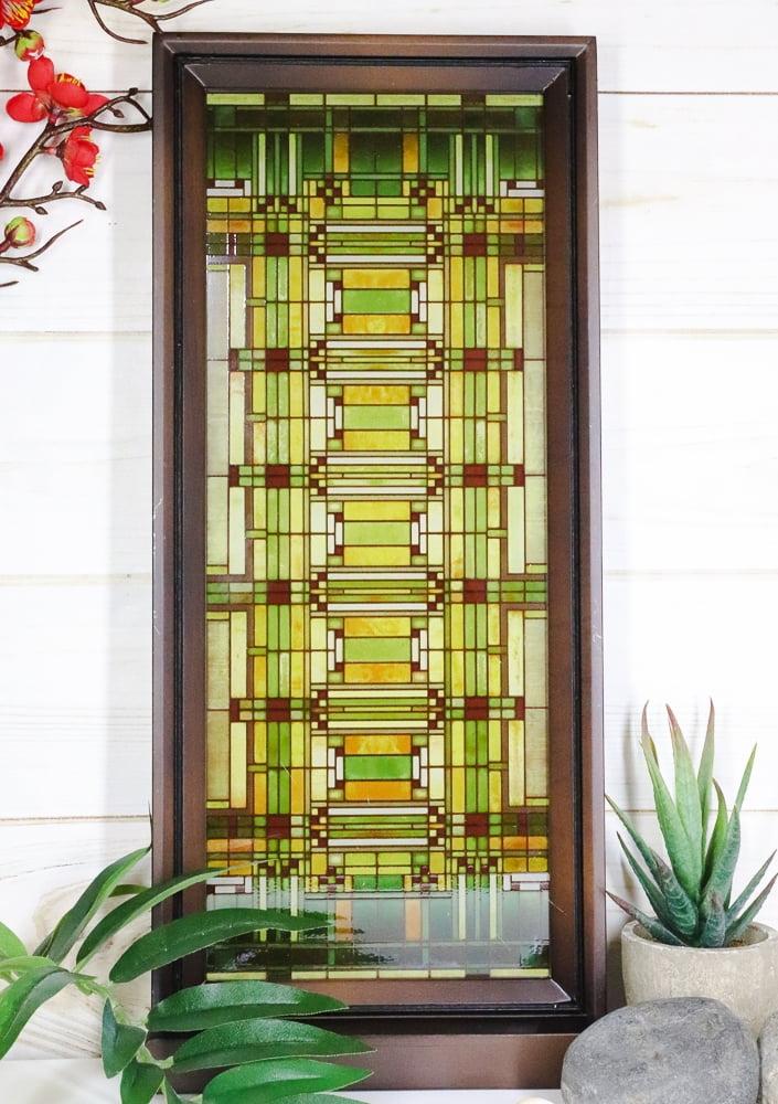 Frank Lloyd Wright Oak Park Stained Glass Wall Plaque with Wooden Frame