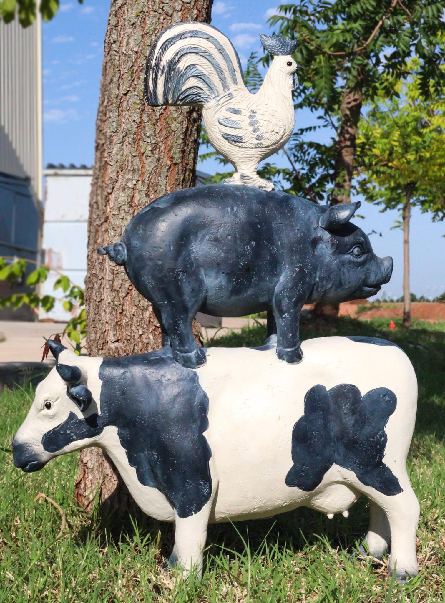 Pacific Giftware American Art Animal Farm Barnyard Stacked Animal Resin Figurine Statue (Cow/Pig/Chicken)