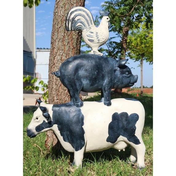 Pacific Giftware American Art Animal Farm Barnyard Stacked Animal Resin Figurine Statue (Cow/Pig/Chicken)