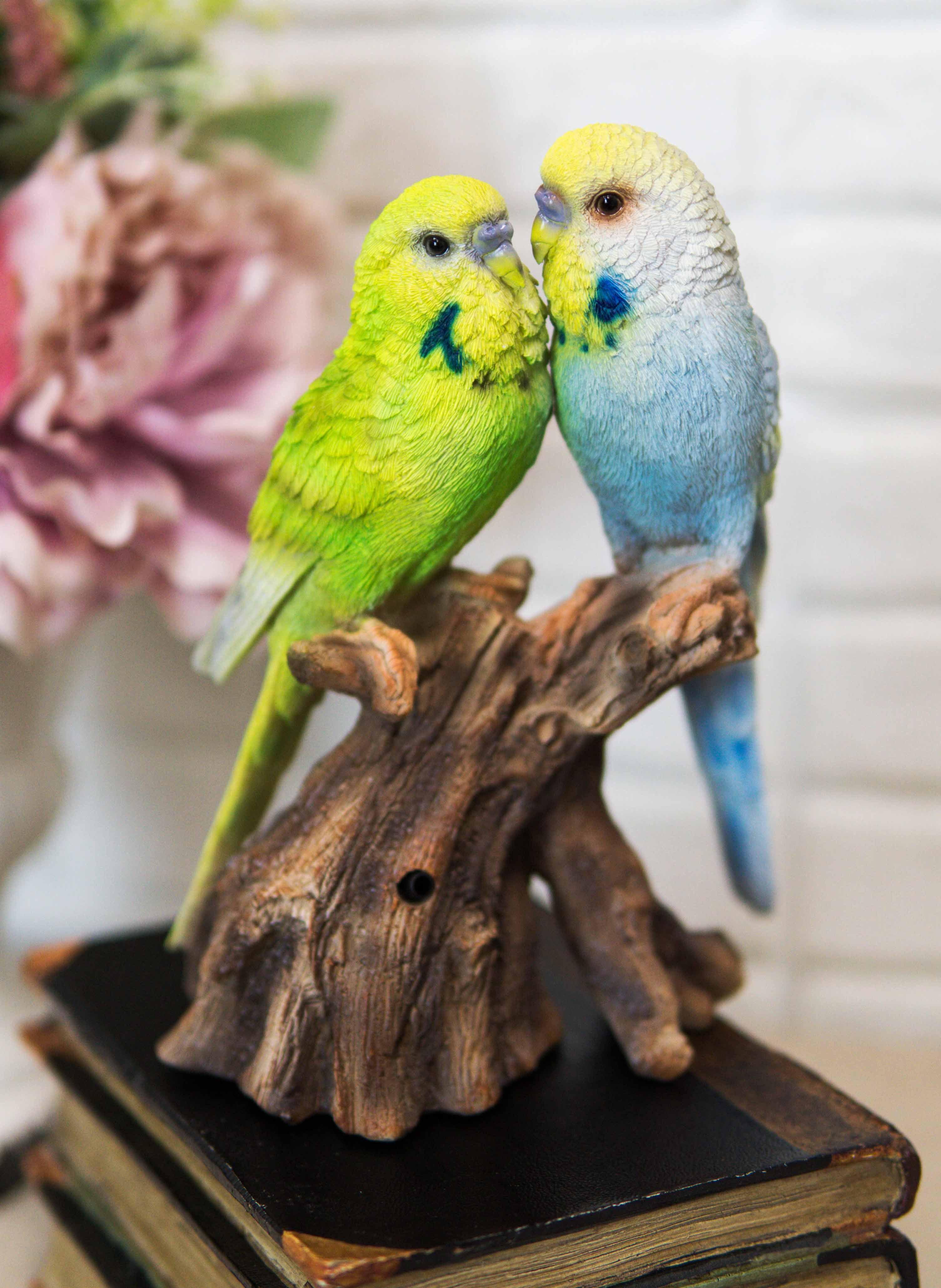 Hi-Line Gift Ltd. Motion Activated Singing Couple Budgerigar on Stump